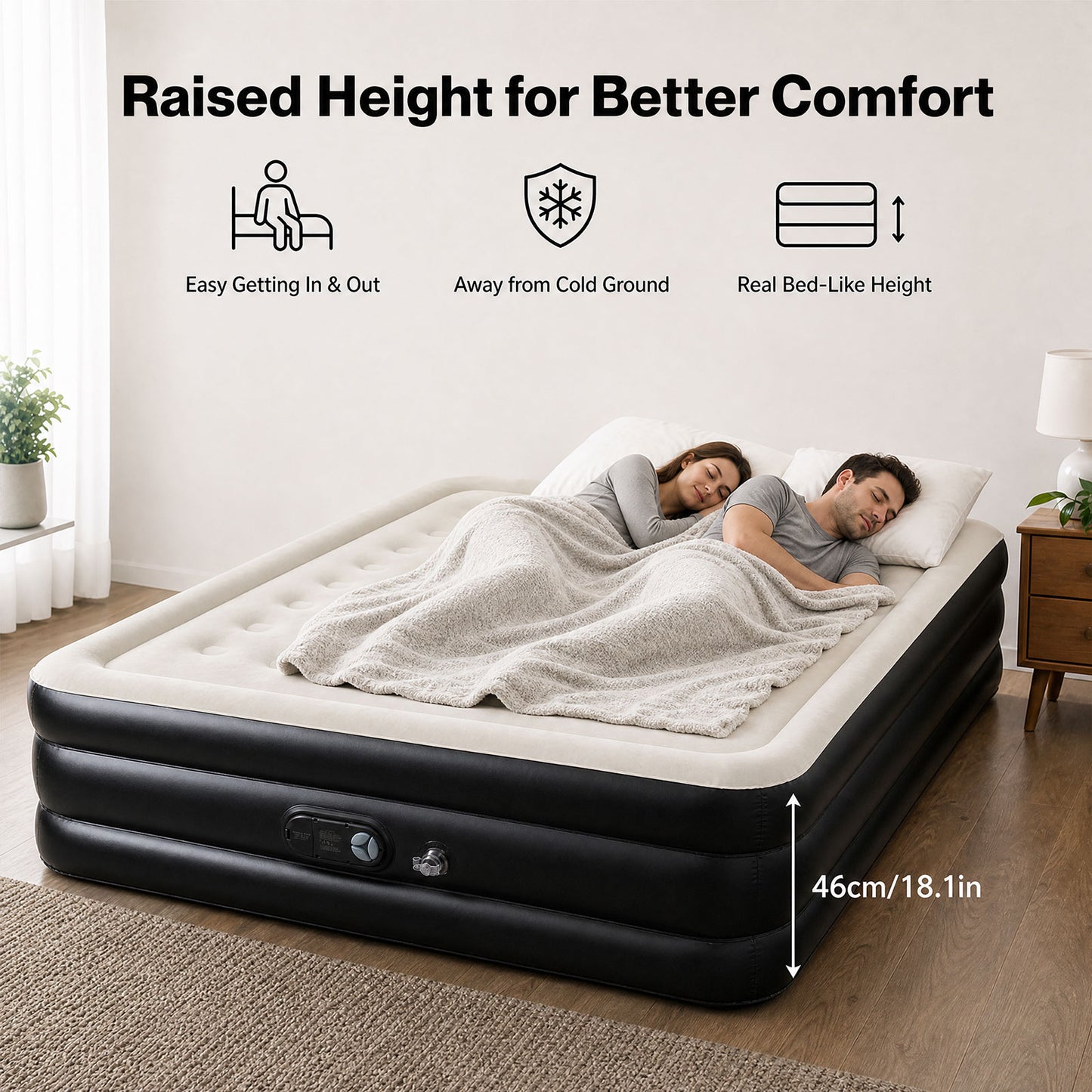 Lavio King Size Air Mattress Built in Pump High Raised Inflatable Bed Waterproof