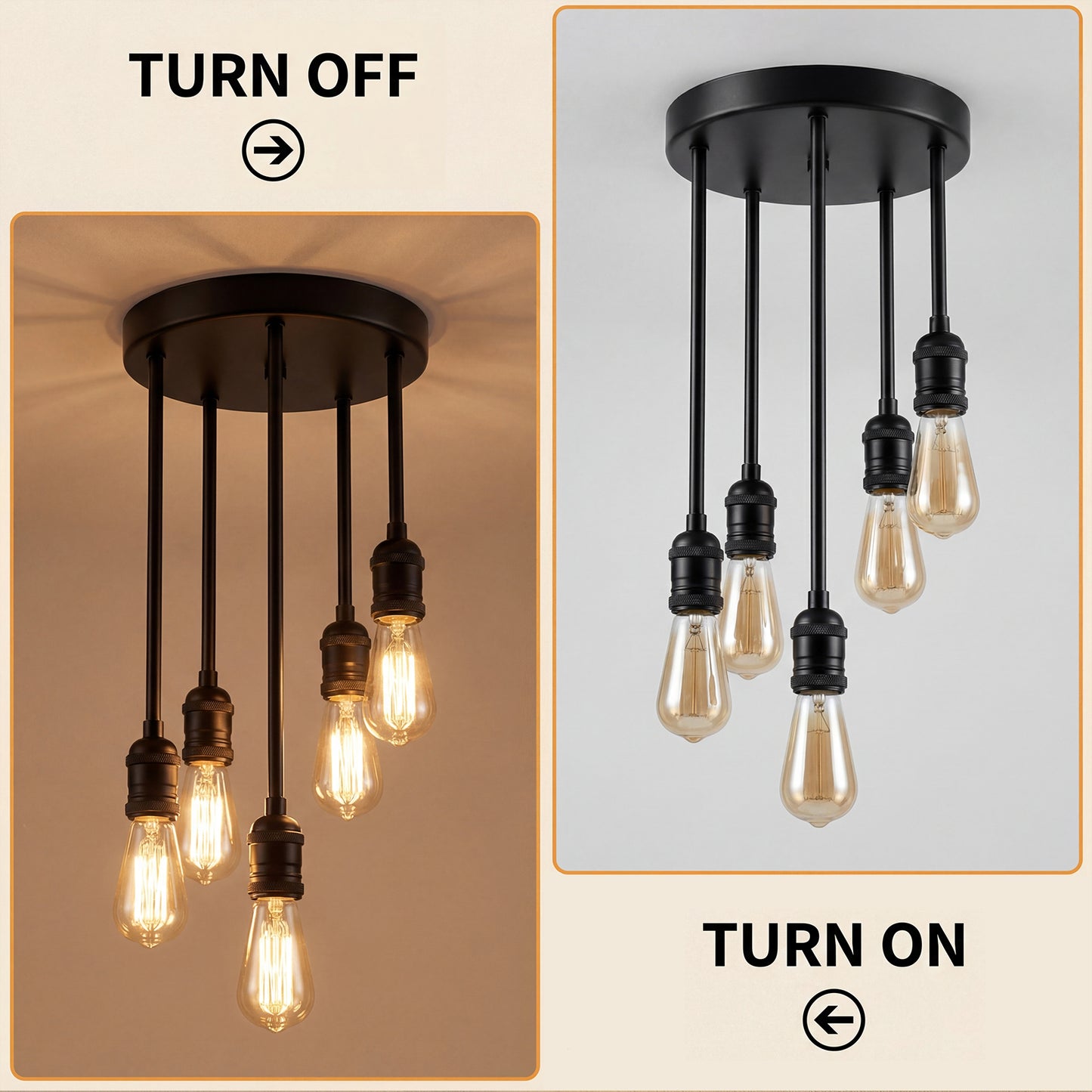 Emitto Ceiling Lights 5 Lights Flush Fitting Pendant Lamp E27 Base Black