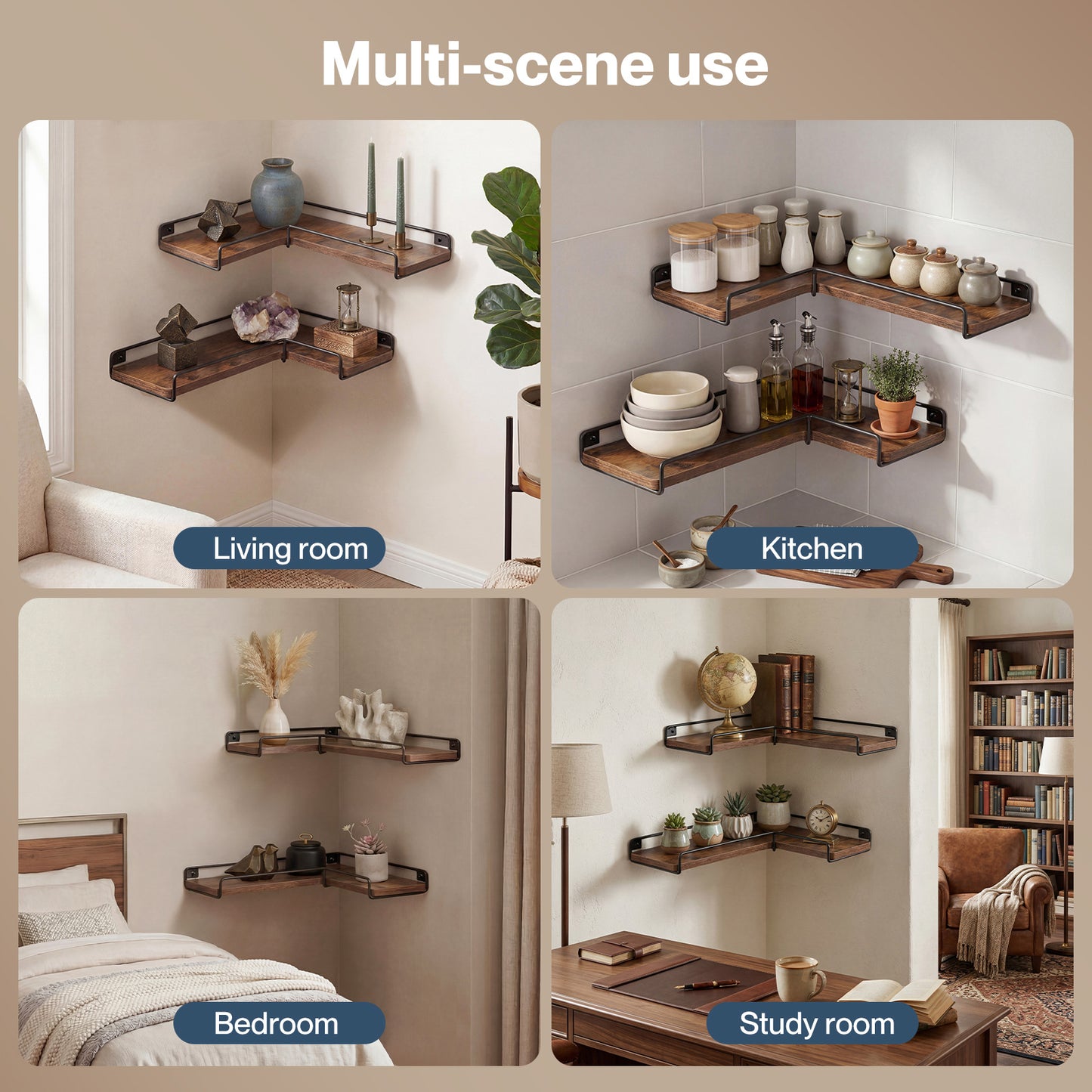 Levede Rustic Floating Shelves Set 2PC Kitchen Corner Wall Shelf Unit Storage