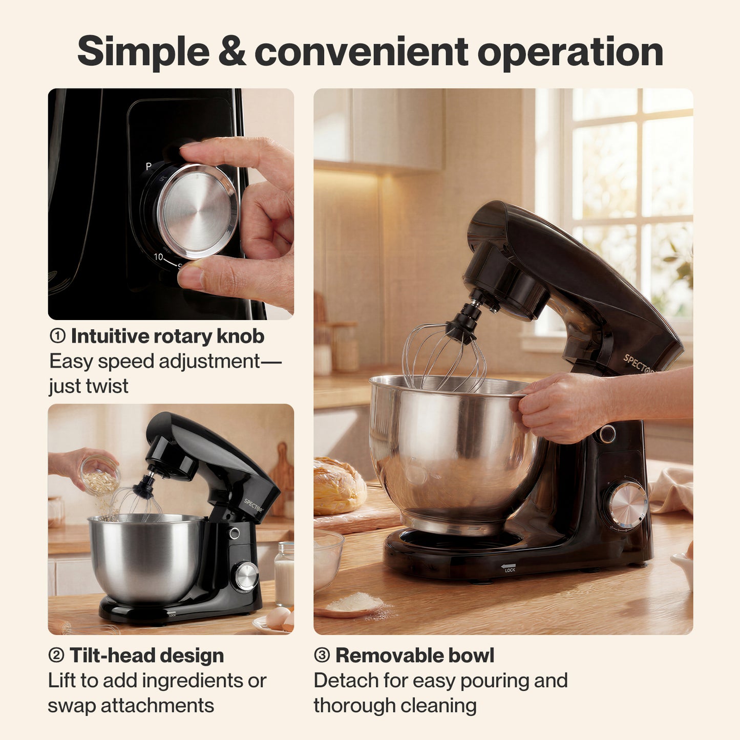 Spector Stand Mixer Electric 5L+4.5L Mixing Bowl 1500W 10 Speed Dough Hook Whisk