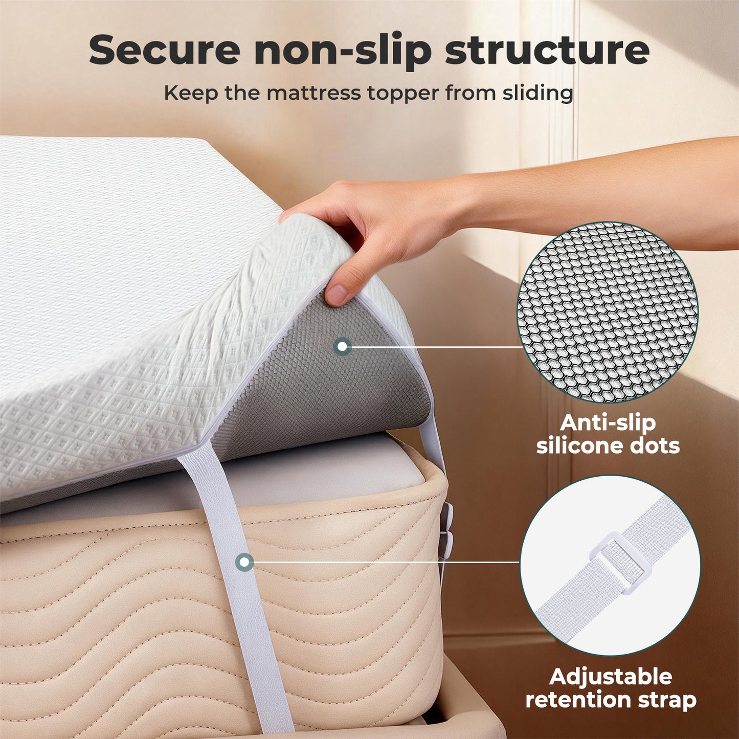 Lavio 4 Inch Mattress Topper King Cooling Memory Foam Pressure Relief Non Slip