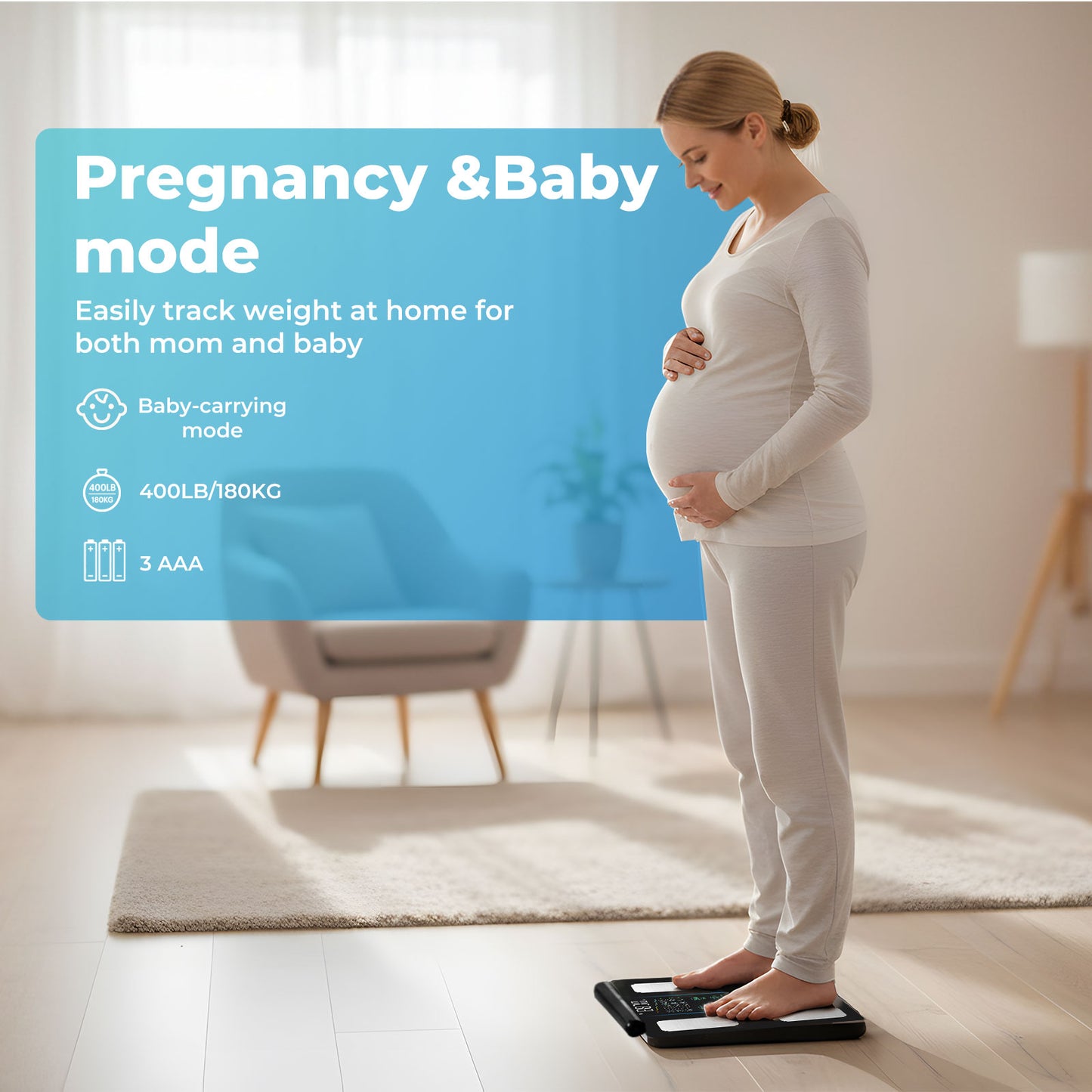 Centra Smart Scale for Body Fat Bathroom Digital Pregnancy BMI Monitor Bluetooth
