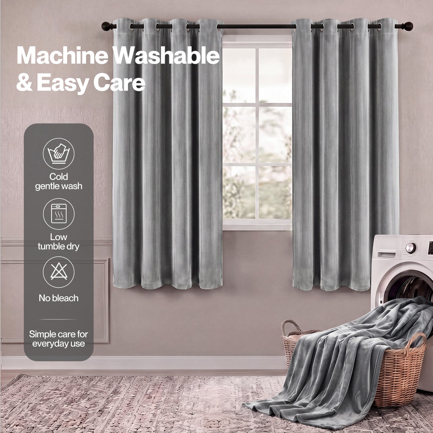 Marlow Thick Thermal Blackout Curtains Velvet 46x54 Inch Eyelet Ring Top Grey
