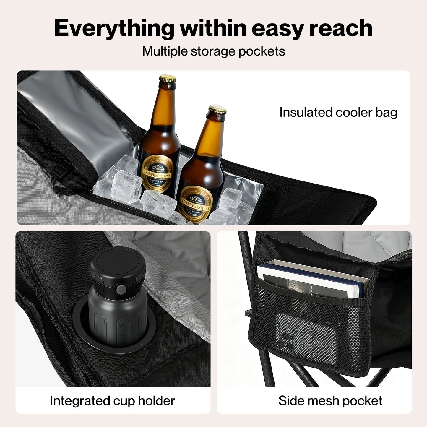 Levede Oversized Folding Camping Chair Padded with Cooler Bag Cup Holder 200KG