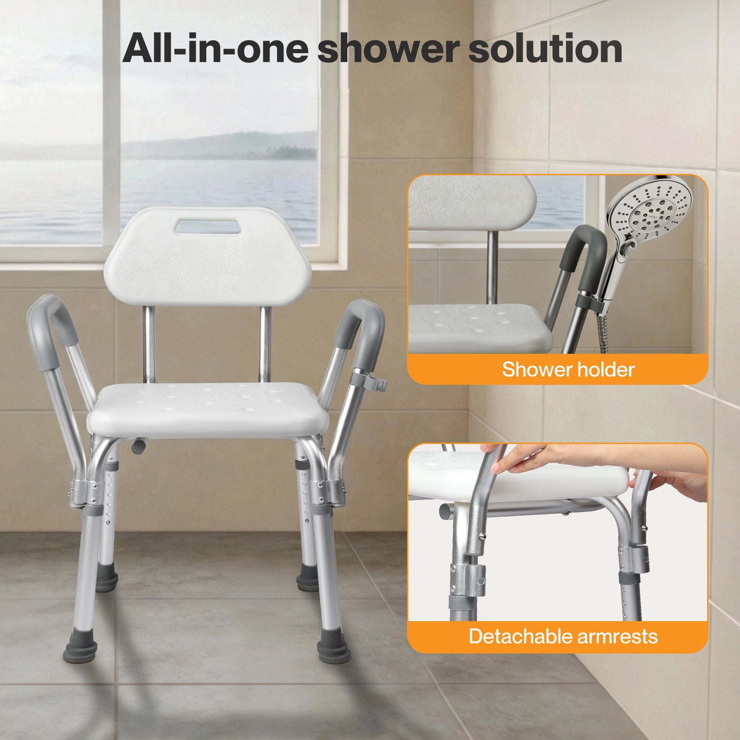 Levede Shower Chair Bath Stool Bench Seat for Elderly with Back Arm Adjustable