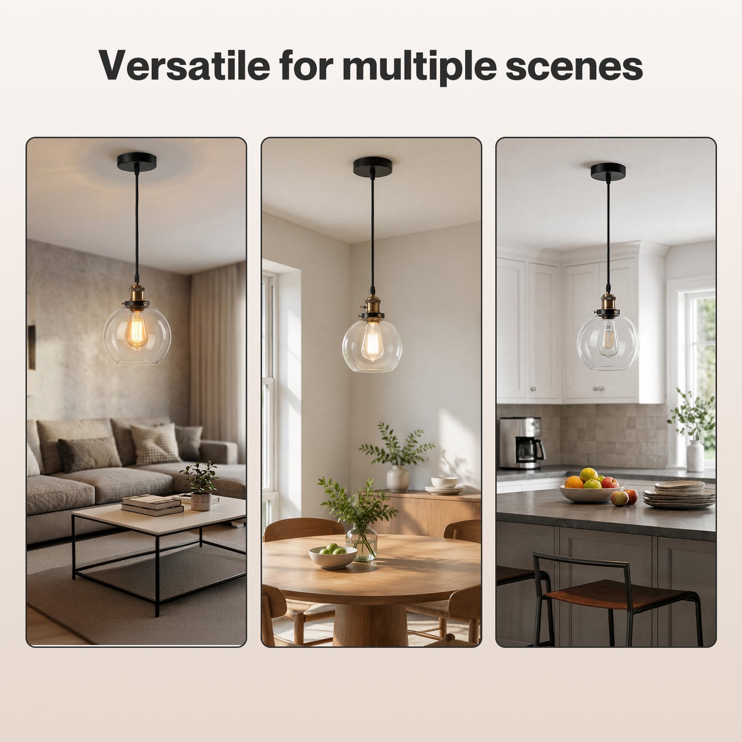 Emitto 2PCS Ceiling Pendant Light Industrial Glass LampShade Adjustable Cable