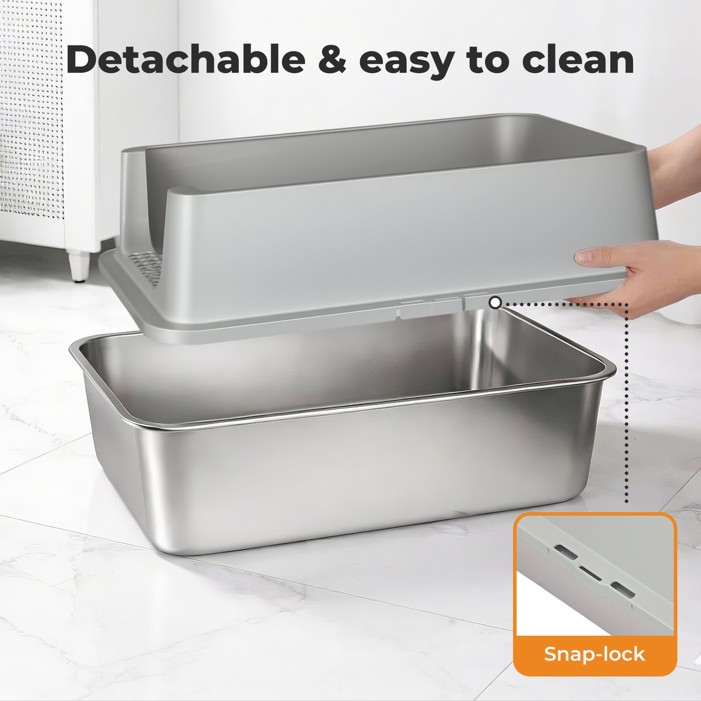 Skylos Stainless Steel Cat Litter Box Semi-Enclosed Easy Cleaning Pet Toilet