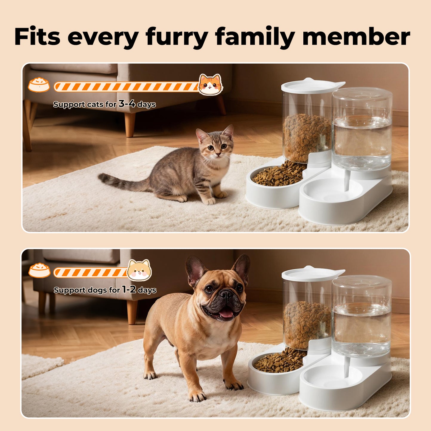 Skylos 2 Packs Automatic Food Feeder Waterer Set 3.2L Plastic Dispenser Dog Cat