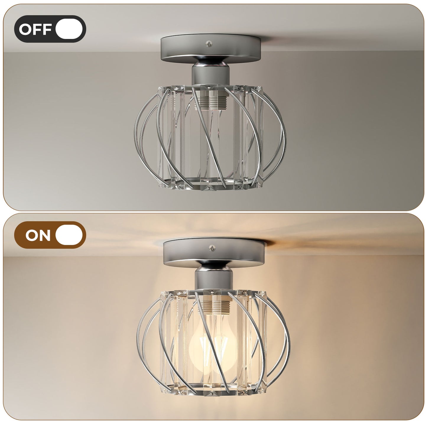 Emitto Crystal Ceiling Light Semi Flush Mount Chandelier Modern Hallway Silver