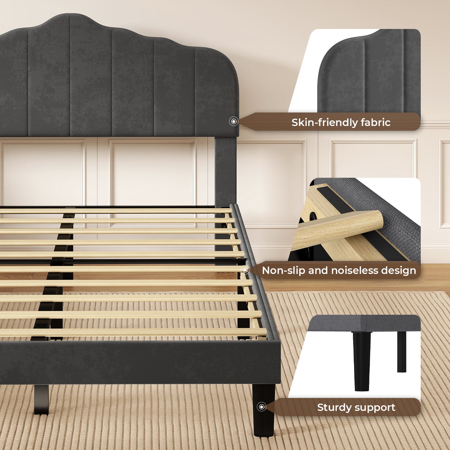 Levede Upholstered Bed Frame Small Double Linen Fabric Modern Platform Base Grey