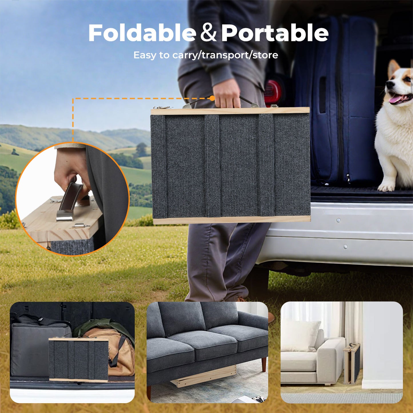 Skylos Adjustable Dog Pet Ramp Foldable Stairs Non-Slip Ramp for Car Bed Sofa