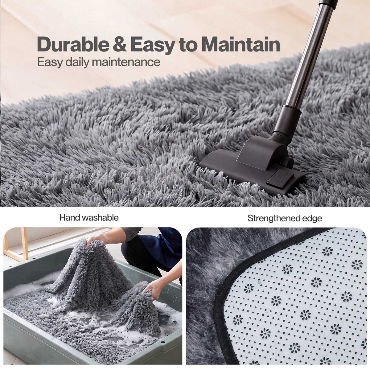 Marlow Rug Fluffy Soft Pile Carpet Non Slip Anti Shedding for Living Room Grey