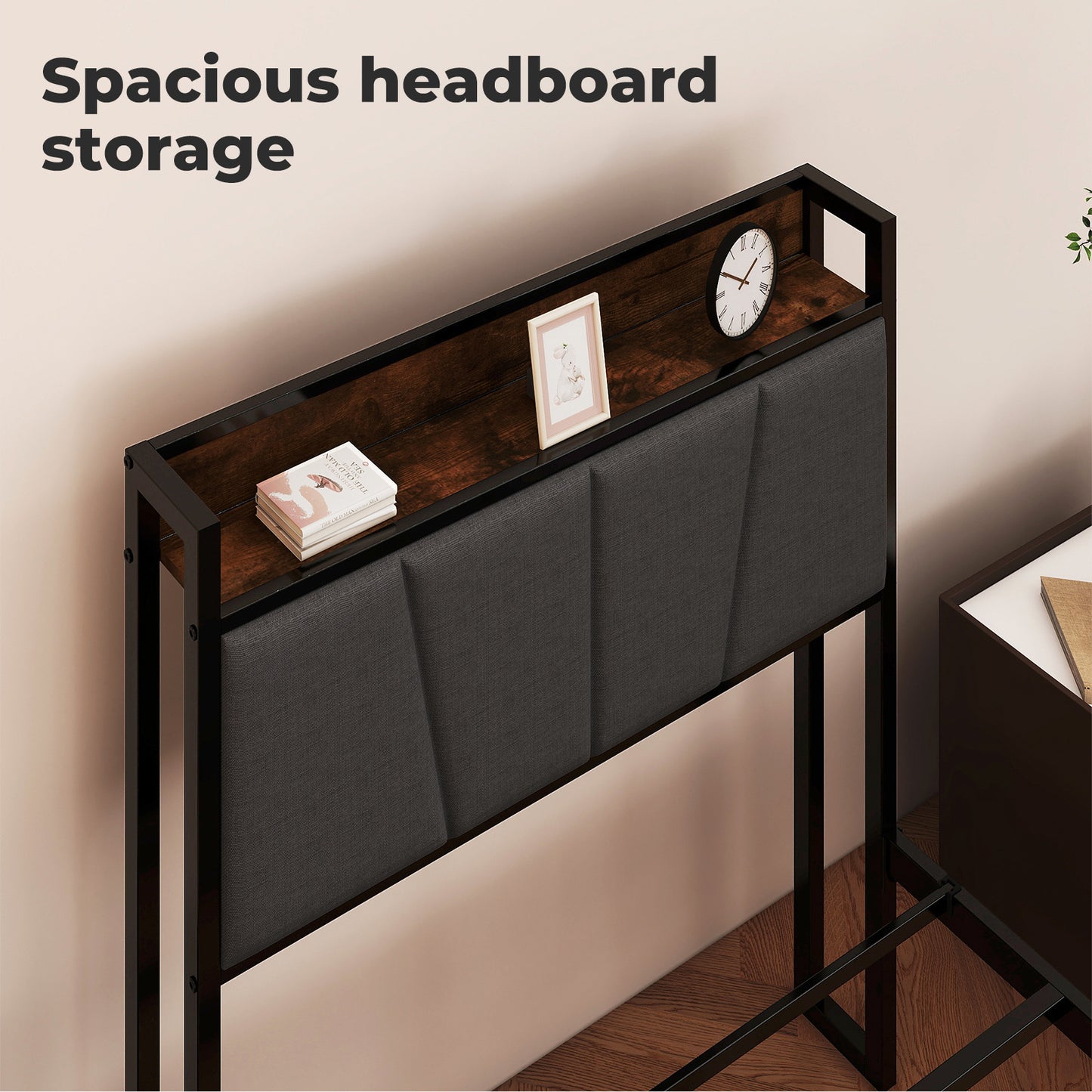 Levede Heavy Duty Single Bed Frame Metal Platform with Storage Headboard 3FT