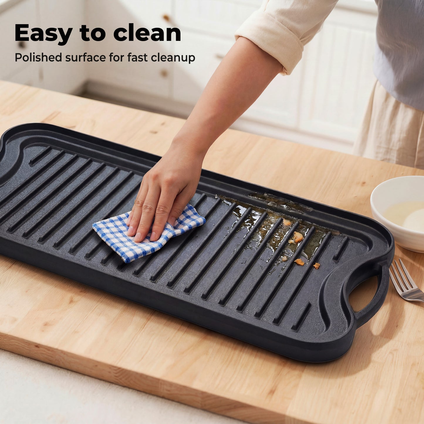 Toque Reversible Cast Iron Griddle Plate Non-Stick Grill Skillet Kitchen 50.5cm