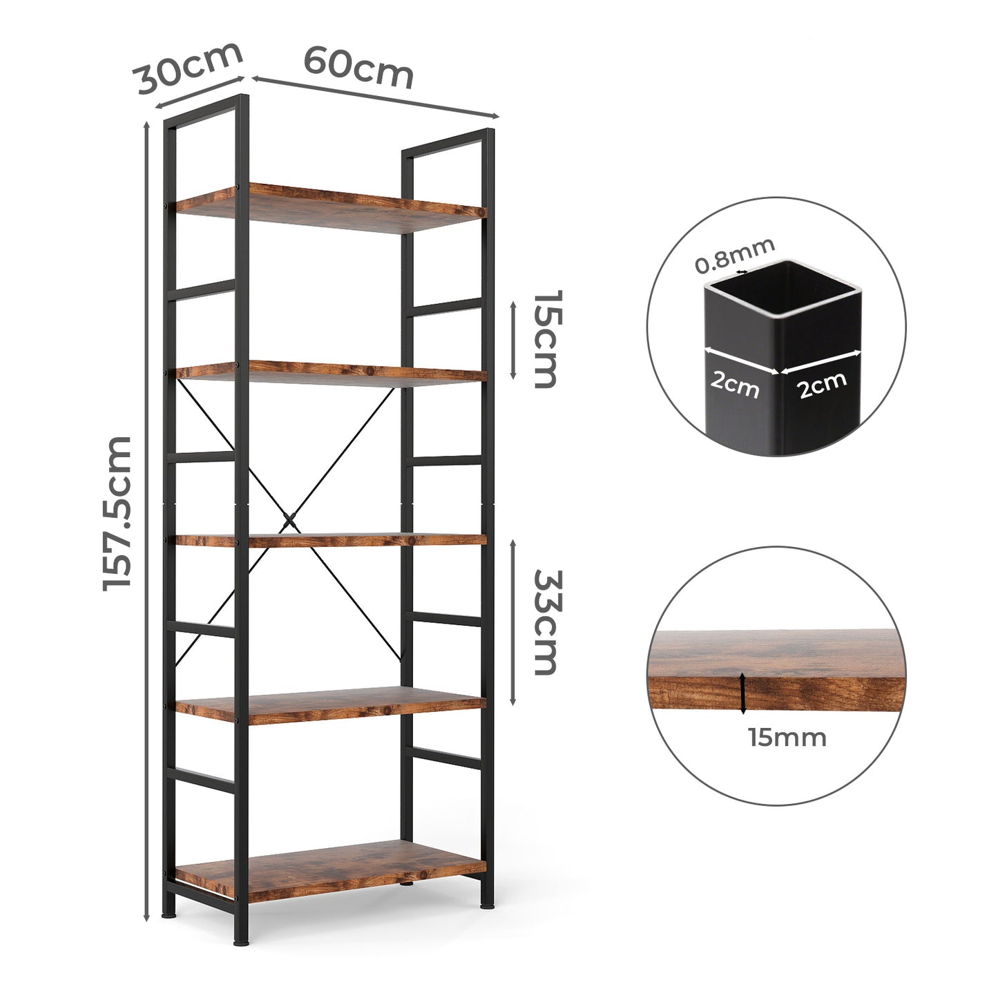 Levede Ladder Shelf Bookcase 5 Tier Bookshelf Display Cabinet Steel Heavy Duty