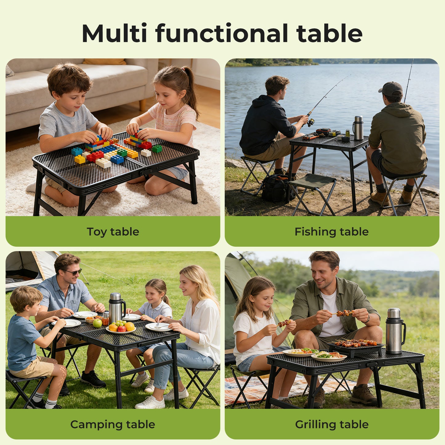 Levede Folding Camping Table Adjustable Height Aluminium Picnic Desk Black 60cm