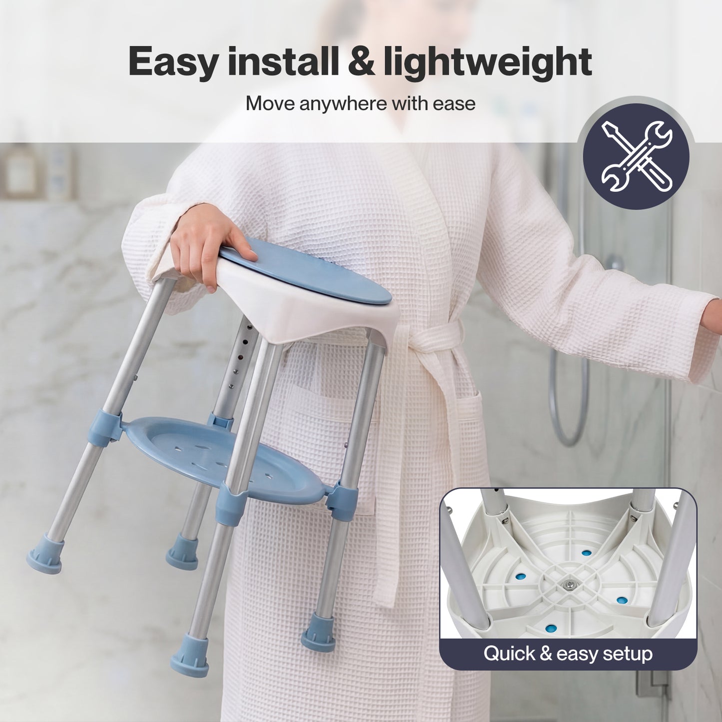 Levede Shower Chair Swivel 6-Level Adjustable Height Shower Bath Stool Seat