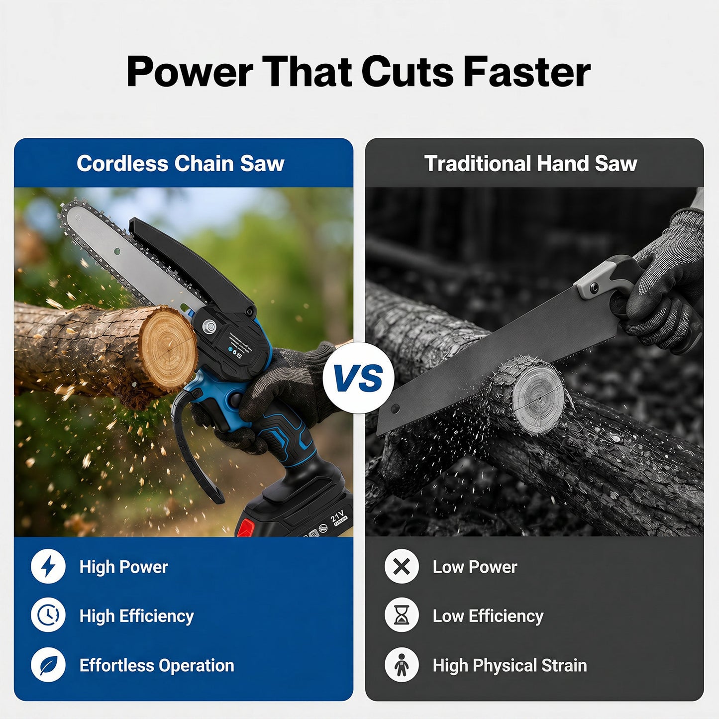 Traderight Mini Chainsaw Cordless 6In and 8In Dual Bar Garden Pruning Black Blue