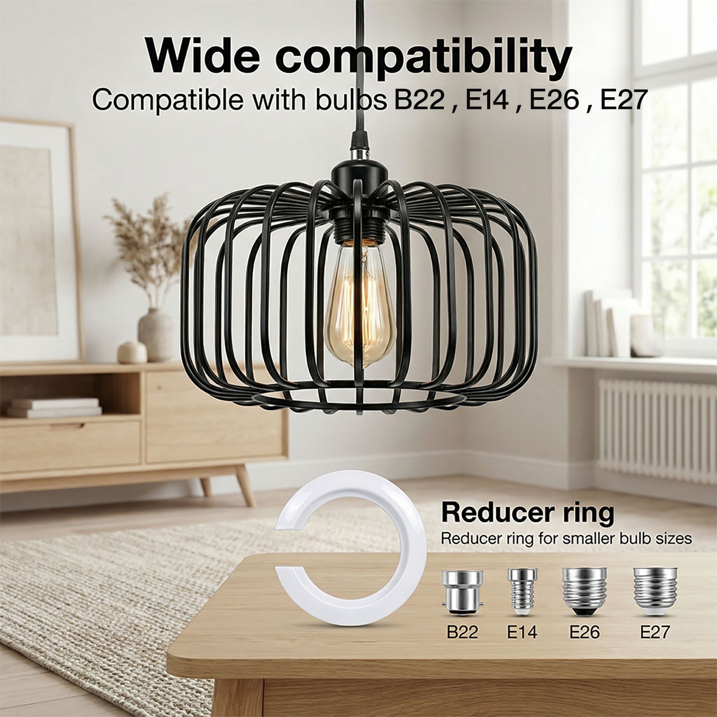 Emitto Industrial Ceiling Pendant Light Shade Black Metal Cage Lamp Shade 28.5cm