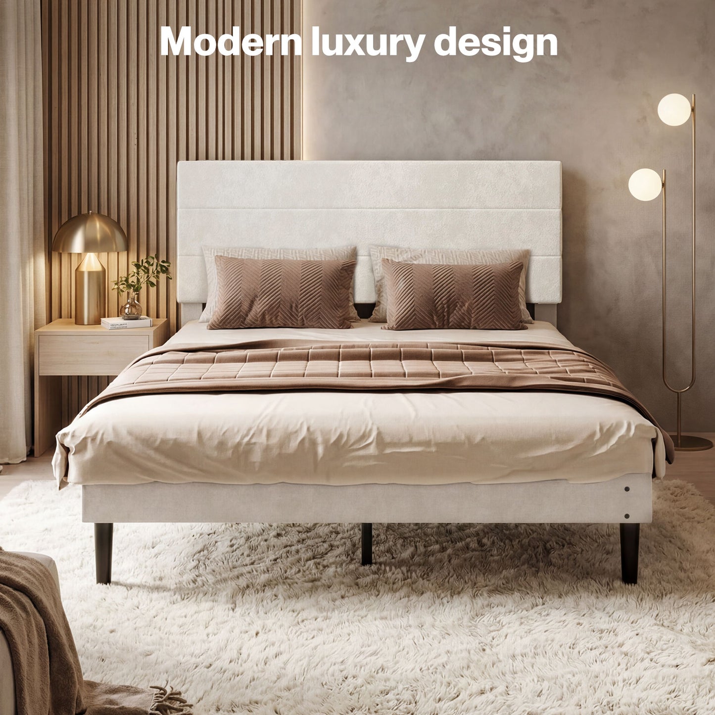 Levede King Bed Frame Upholstered Headboard Platform Velvet Foam White Fabric