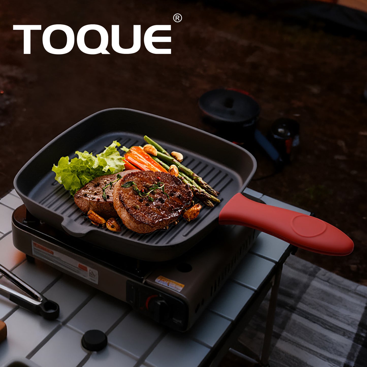 Toque Cast Iron Griddle Grill Pan Square Skillet BBQ Non‑Stick Frying Cookware