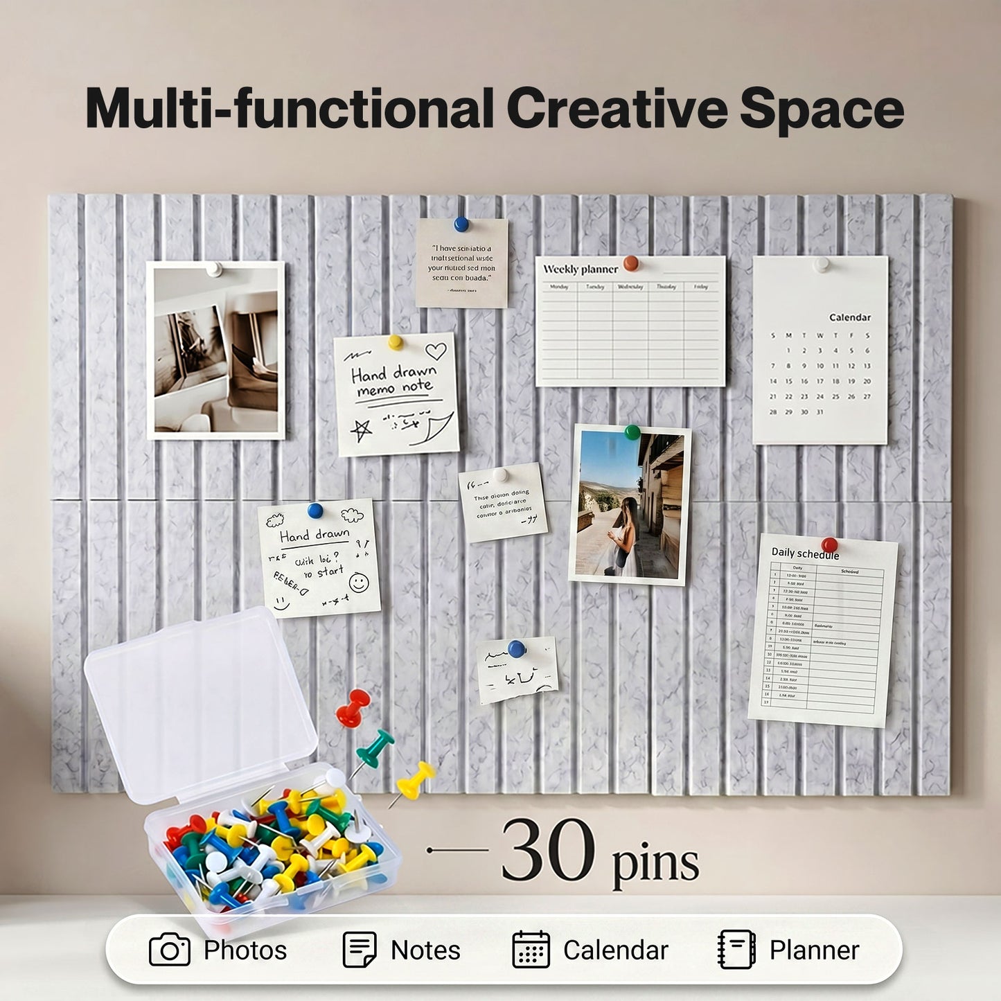 Levede Felt Notice Board 6 Pack Wall Tiles Pin Board Self Adhesive Grey 30x30cm