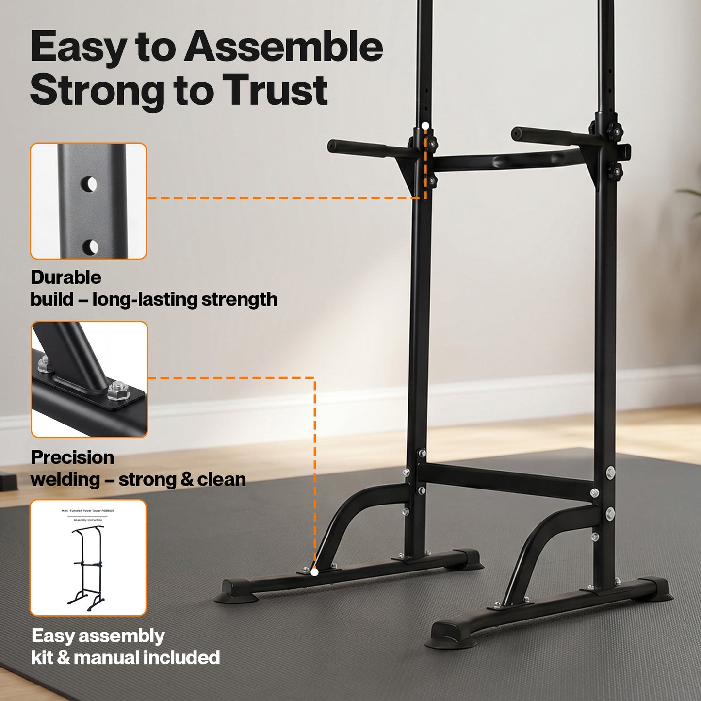Centra Pull Up Station 9-Height Adjustable 150kg Carbon Steel Black