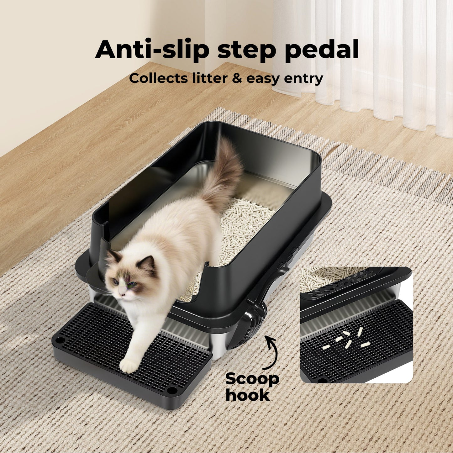 Skylos Cat Litter Box Stainless Steel Large Enclosed Toilet Tray Anti-Splashing