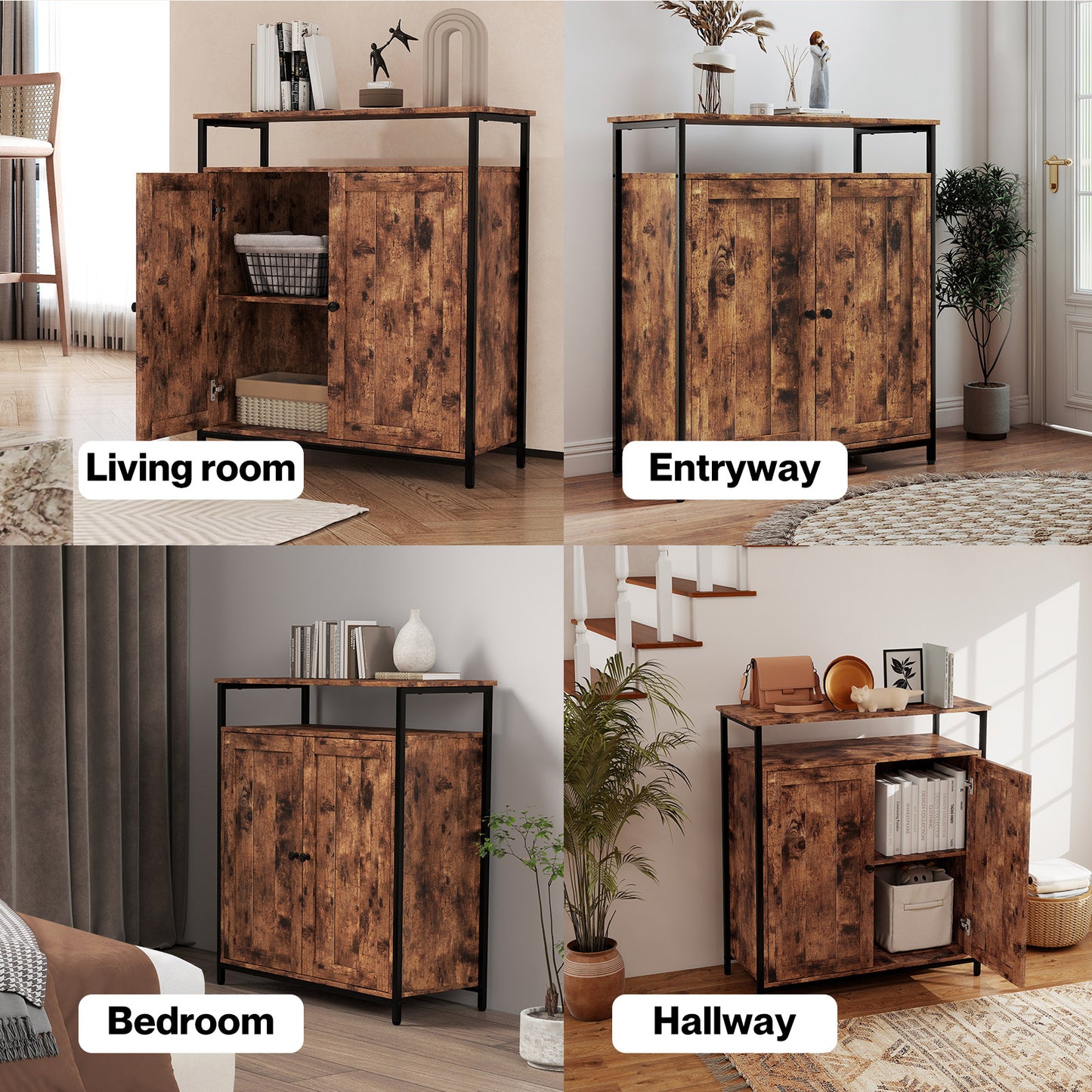 Levede Storage Cabinet Walnut 2 Doors Sideboard Adjustable Industrial Style