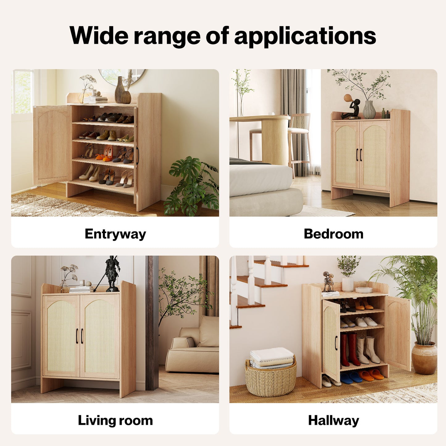 Levede Shoe Cabinet 5-Layer Rattan Wooden Doors Adjustable Entrance Storage