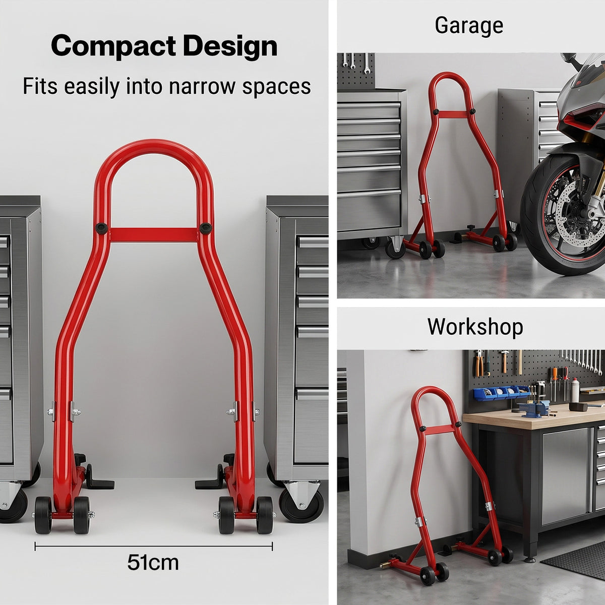 MONVELO Motorcycle Stand Heavy Duty 500KG Carbon Steel Lift Adjustable Fork Red