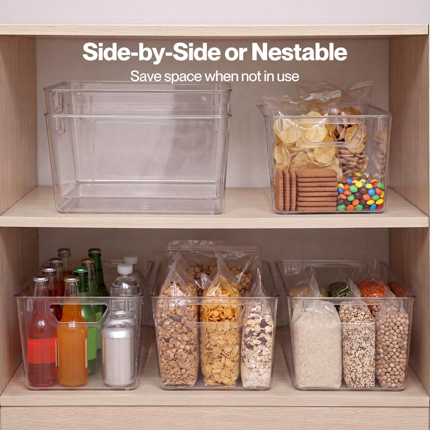 TOQUE 6PCS Fridge Storage Bins Clear Kitchen Organiser Containers PET Stackable