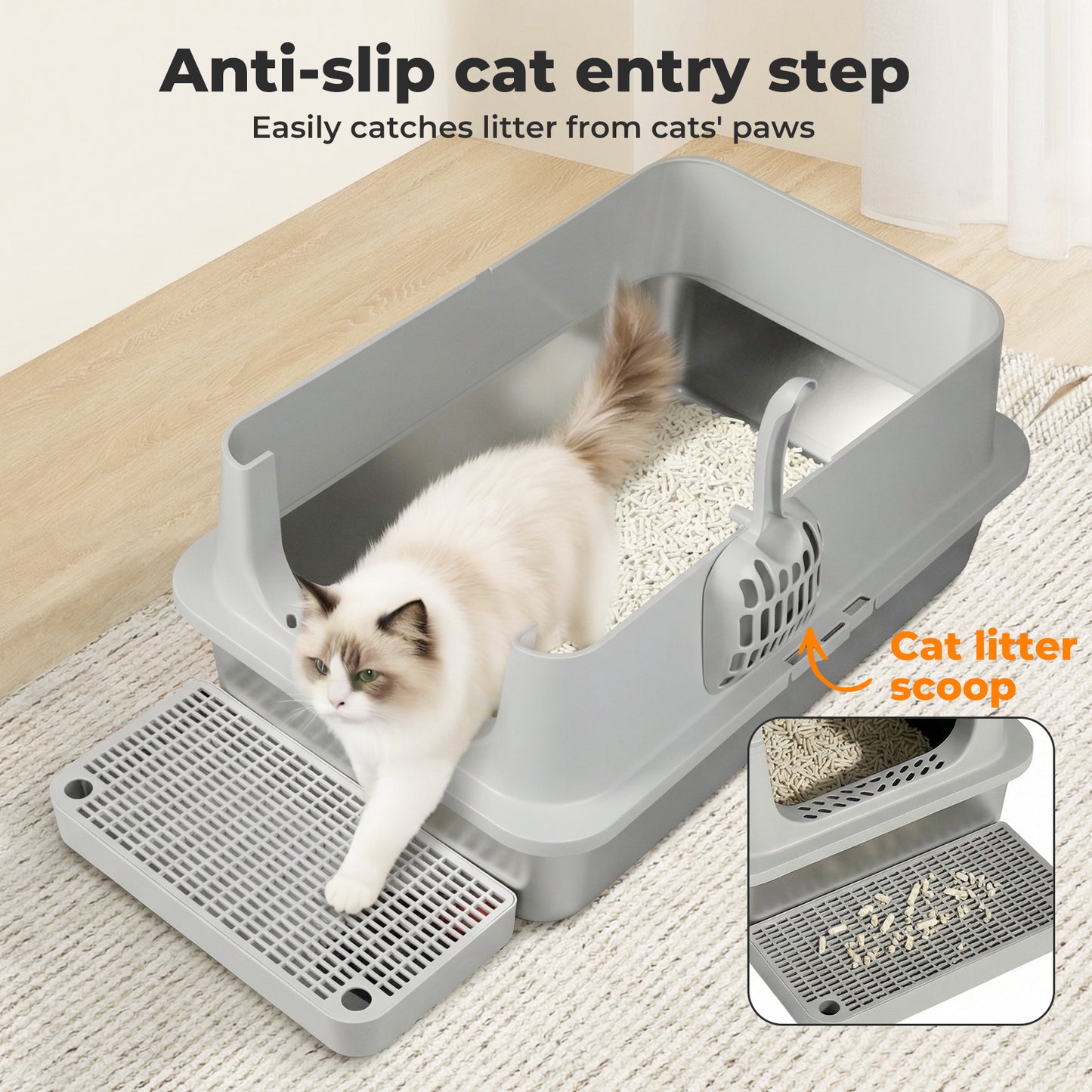 Skylos Stainless Steel Cats Litter Box Hooded High Enclosed Large Kitty Toilet