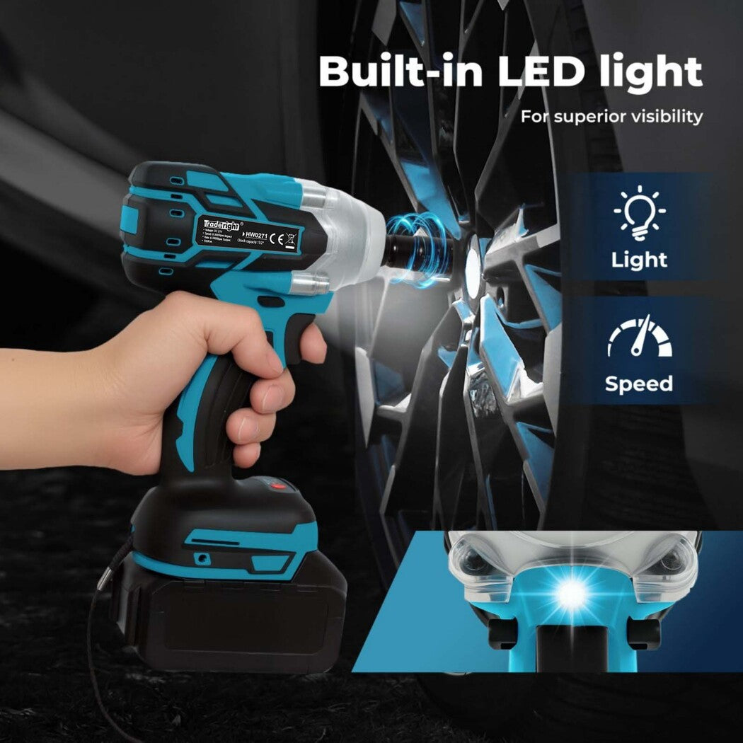 Traderight 21V Brushless Impact Wrench Drill 1/2" Rattle Gun 4.0Ah Battery Kit