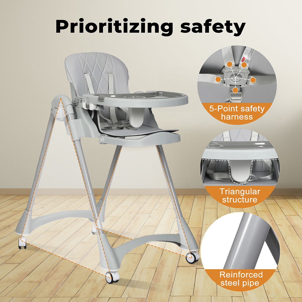 Dekko Baby High Chair 4 in1 Foldable Toddler Feeding Table Adjustable Portable