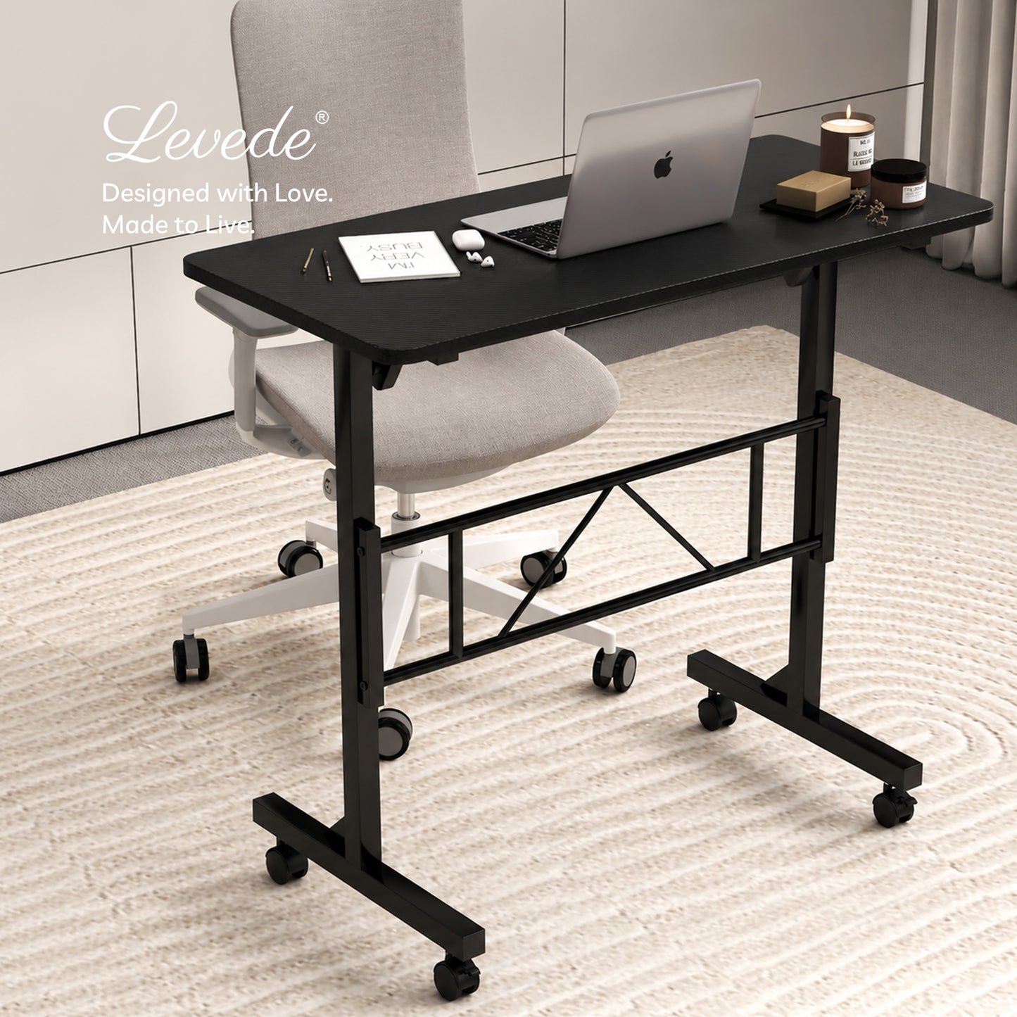 Levede Standing Desk Small Adjustable Height Folding Office 50kg Load Black