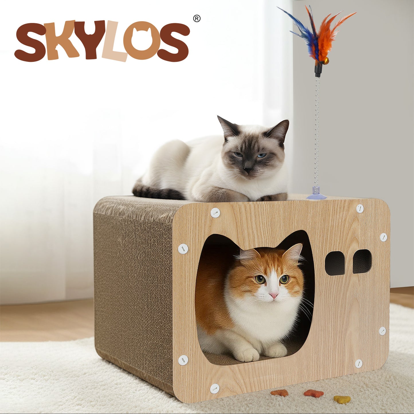Skylos Cat Scratching Post Cat Cardboard House Cat Scratcher with Toy Indoor