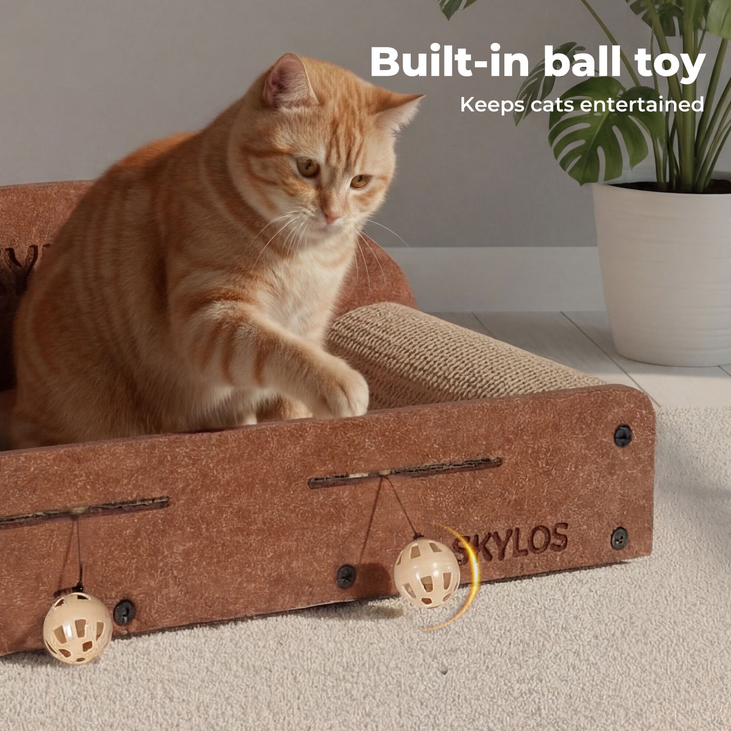 Skylos Cat Scratcher Scratching Board Corrugated Cardboard Scratch Bed 2 Balls
