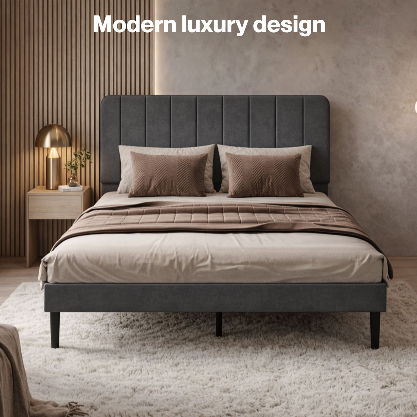 Levede Double Bed Frame with Adjustable Headboard Velvet Upholstered Dark Grey