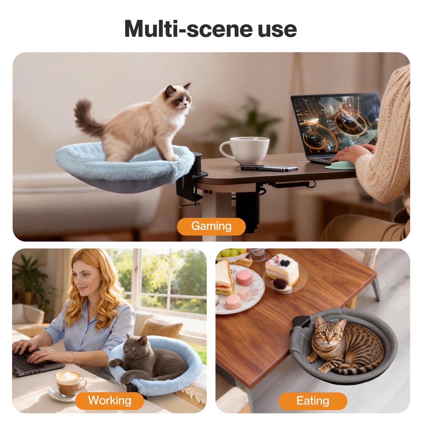 Skylos Cat Bed for Desk 360° Rotating Sturdy Hammock Plush Mesh Hold 21kg Indoor