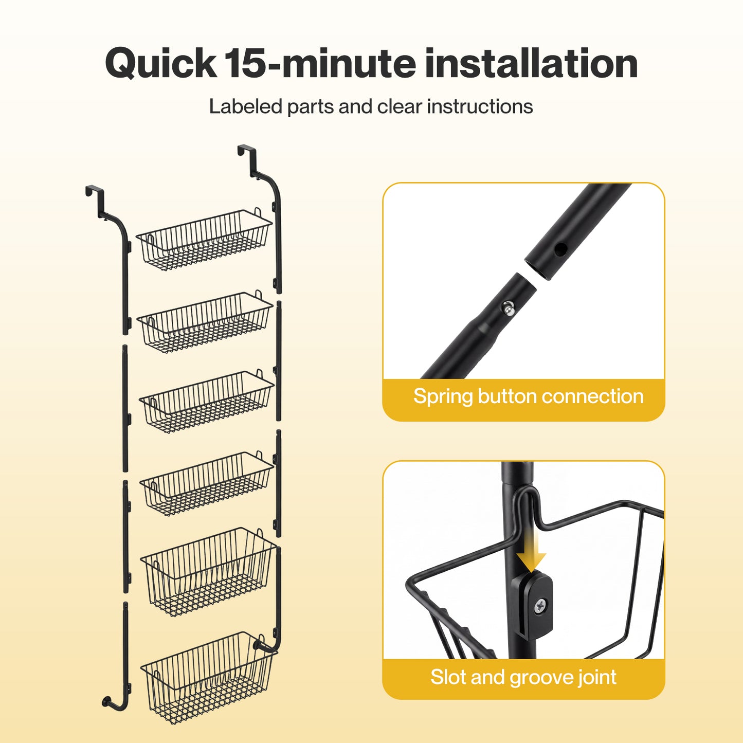 TOQUE Over Door Pantry Organiser 6 Tier Kitchen Hanging Storage Rack Black Metal