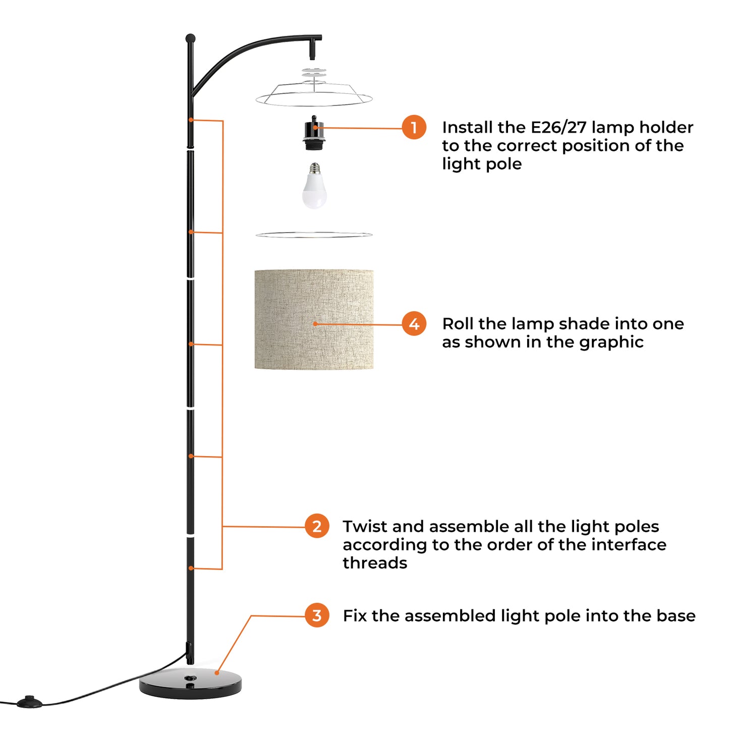 Emitto Floor Lamp Corner Reading Light 3 Colour Dimming Adjustable Linen Shade