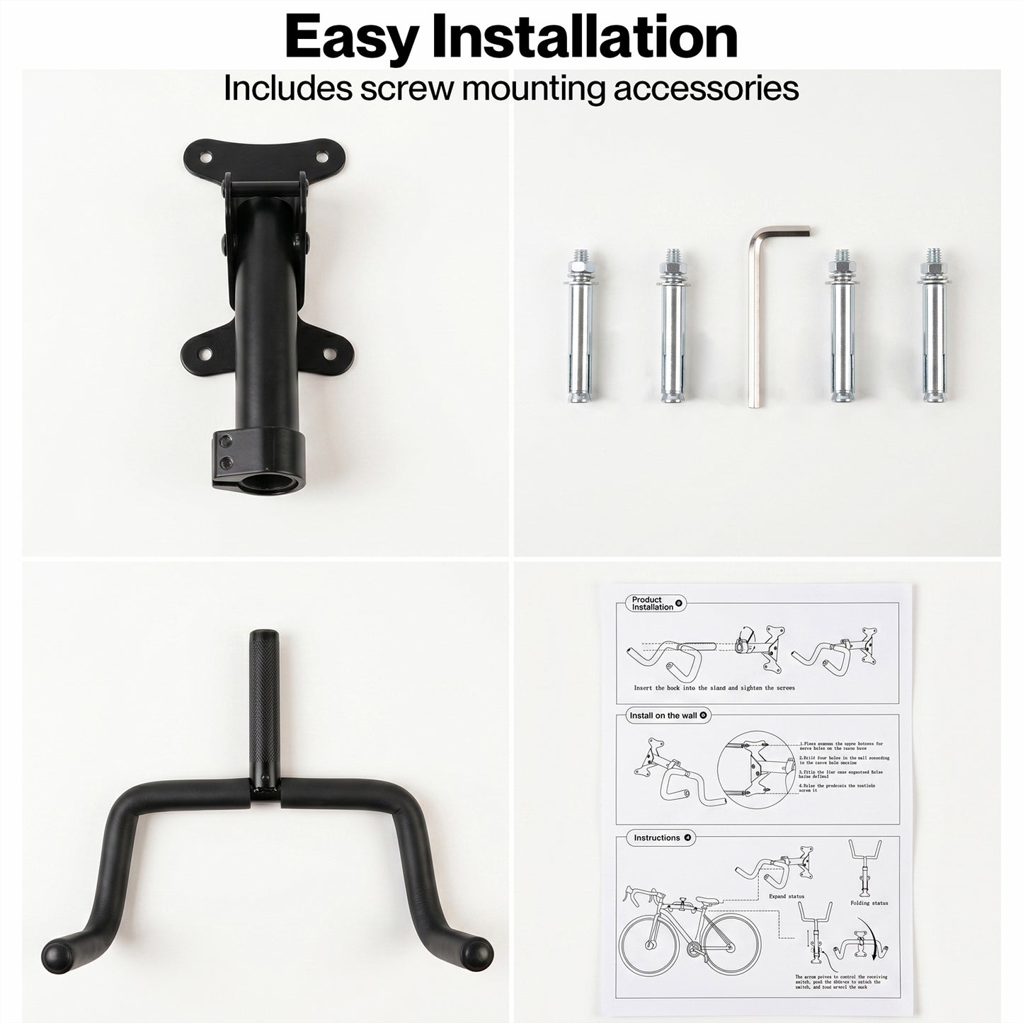 MONVELO Bike Wall Mount Rack Foldable Bicycle Storage Hanger Holder Adjustable