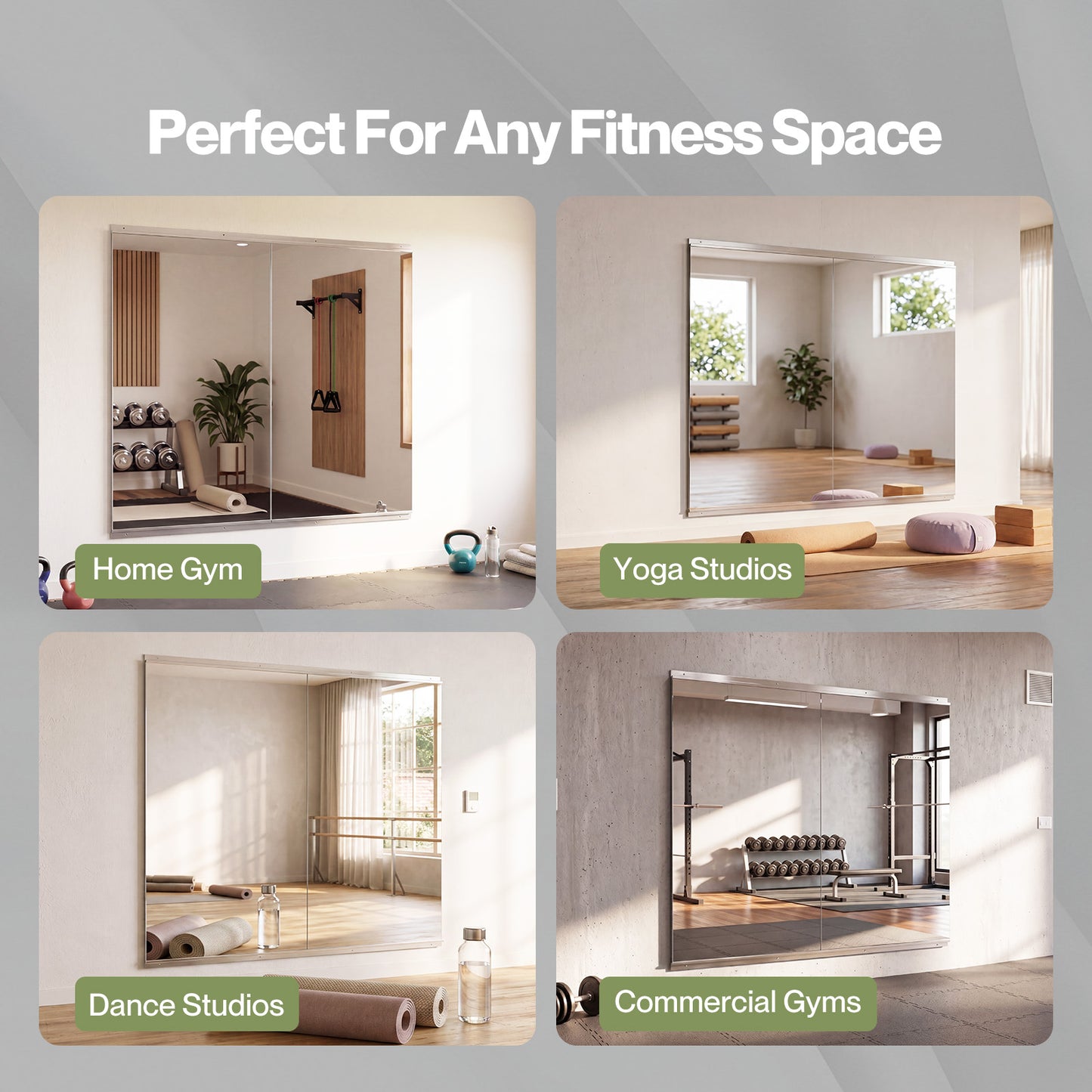 Yezi Home Gym Mirrors Wall Mounted Large Full Body Mirror 2 PCS 120cm x 60cm