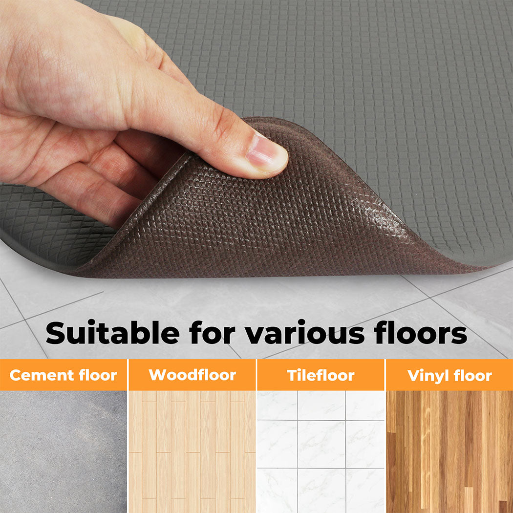 Marlow Kitchen Mat 2Pcs Non Slip Woven Rubber Floor Mat Absorbent Runner Grey