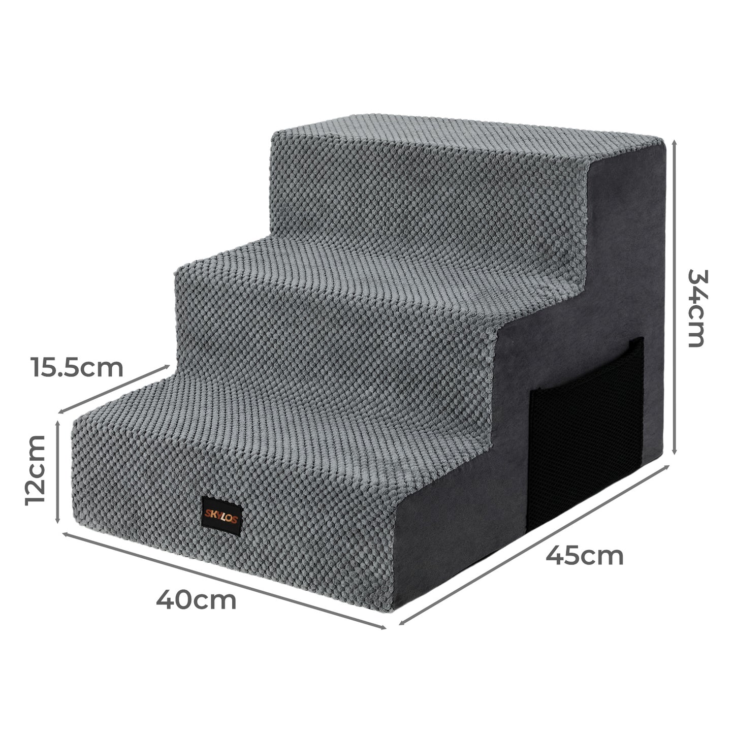 Skylos Dog Steps Pet Stairs Ramp 3 Step for High Bed Sofa Memory Foam Washable