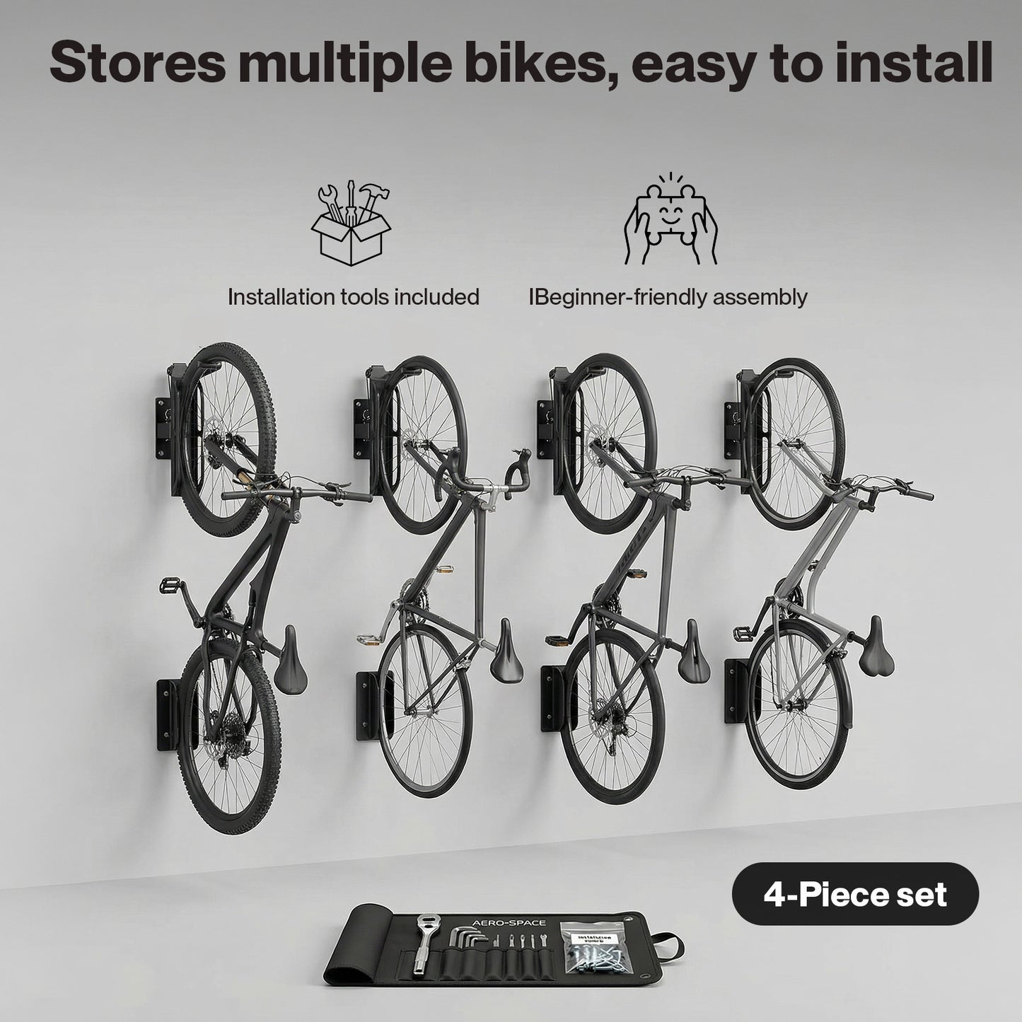 MONVELO Bike Rack Hook-mounted Parking Rack Swivel Wall Mount Bike Storage 4PCS