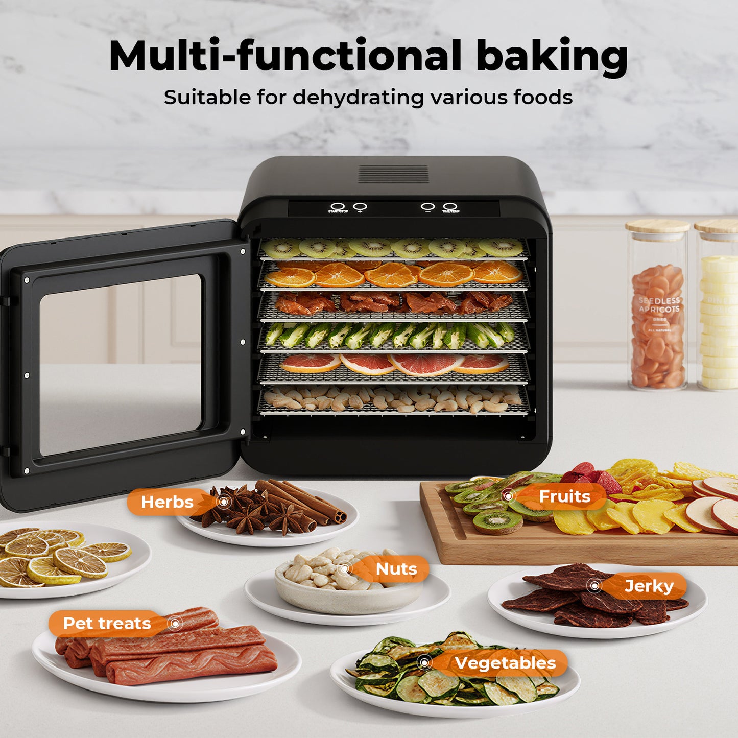 Spector Electric Food Dehydrator 6 Stainless Steel Trays Touch Control 72H Timer