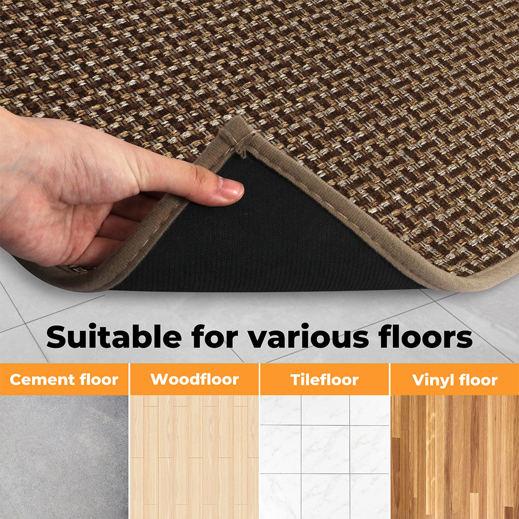 Marlow Kitchen Mat 2PCS Non Slip Woven Rubber Floor Mat Absorbent Runner Brown