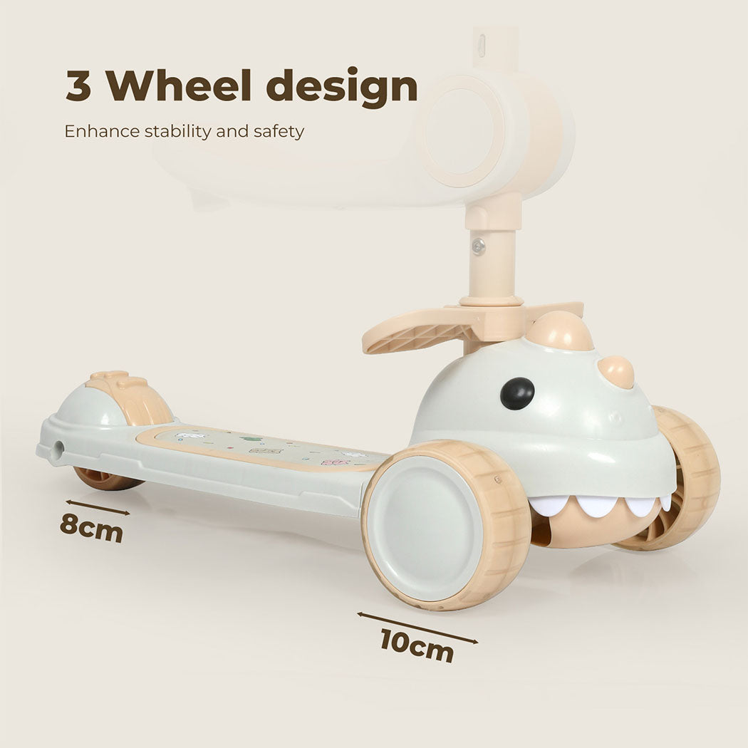 Dekko Foldable Kids Scooter Flip-able Seat Adjustable Height LED Light Beige